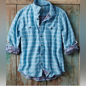 carbon2cobalt Men's Sea Change Chambray Shirt Blue Roll Tab Sleeve Size Medium